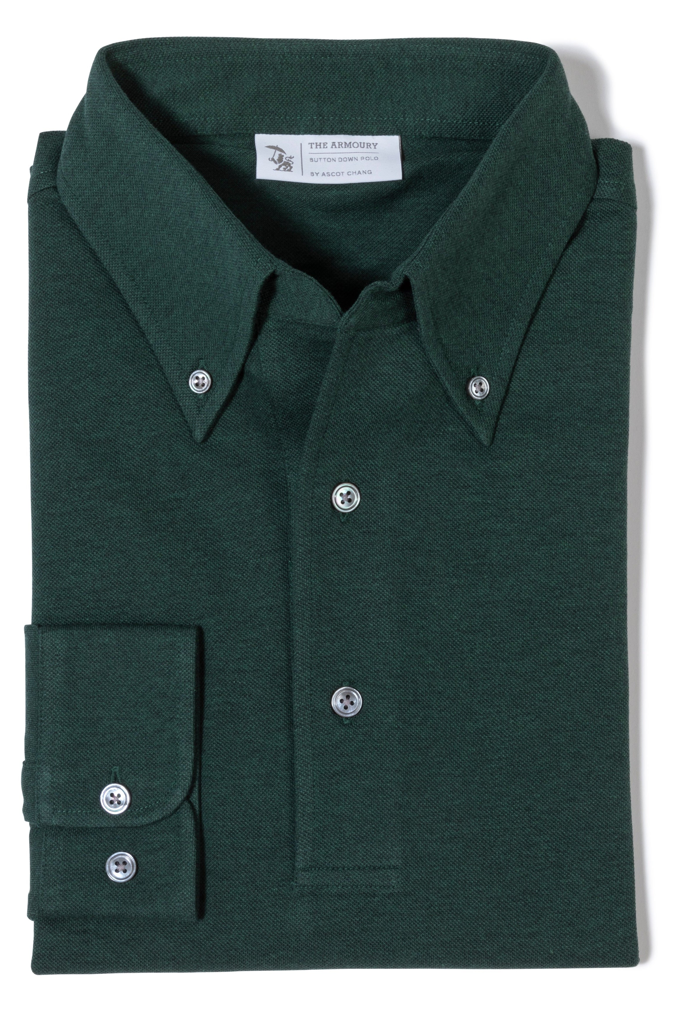 The Armoury Bottle Green Cotton Long Sleeve Button Down Polo