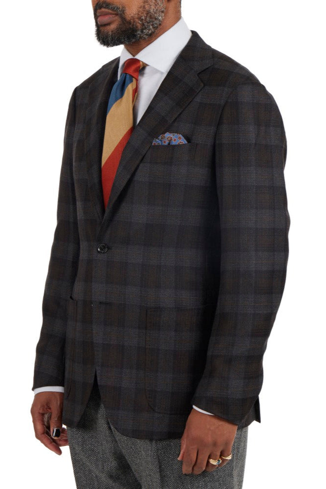 The Armoury Model 3 RE053F23B Charcoal With Orange Check Wool-Cashmere Sport Coat