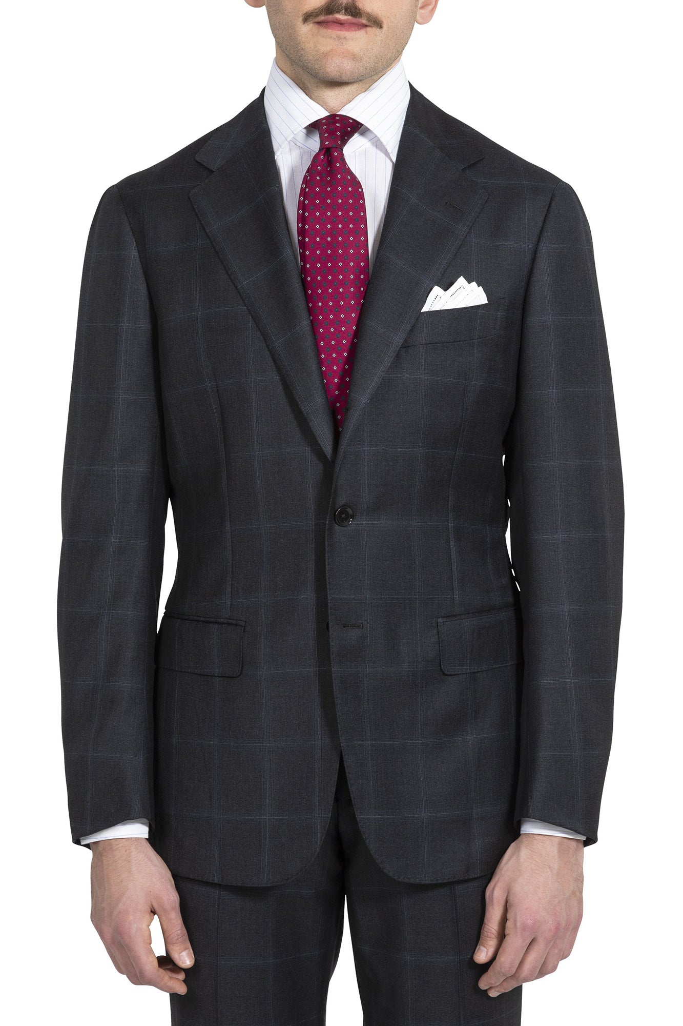 The Armoury by Ring Jacket Model 3A Charcoal/Blue Worsted Wool Windowpane Suit