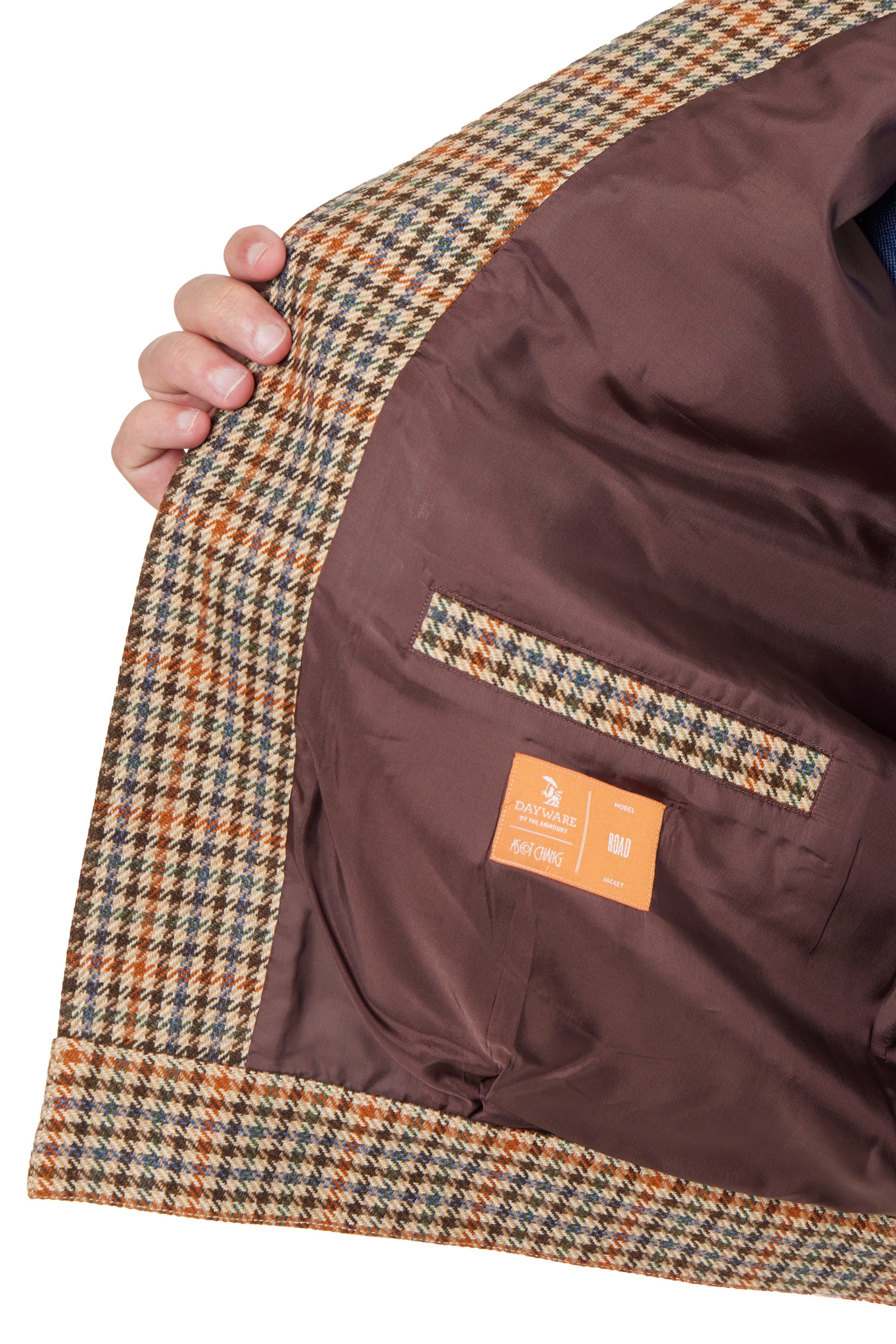 The Armoury Brown with Orange And Blue Check Wool Cashmere Road Jacket *sample*