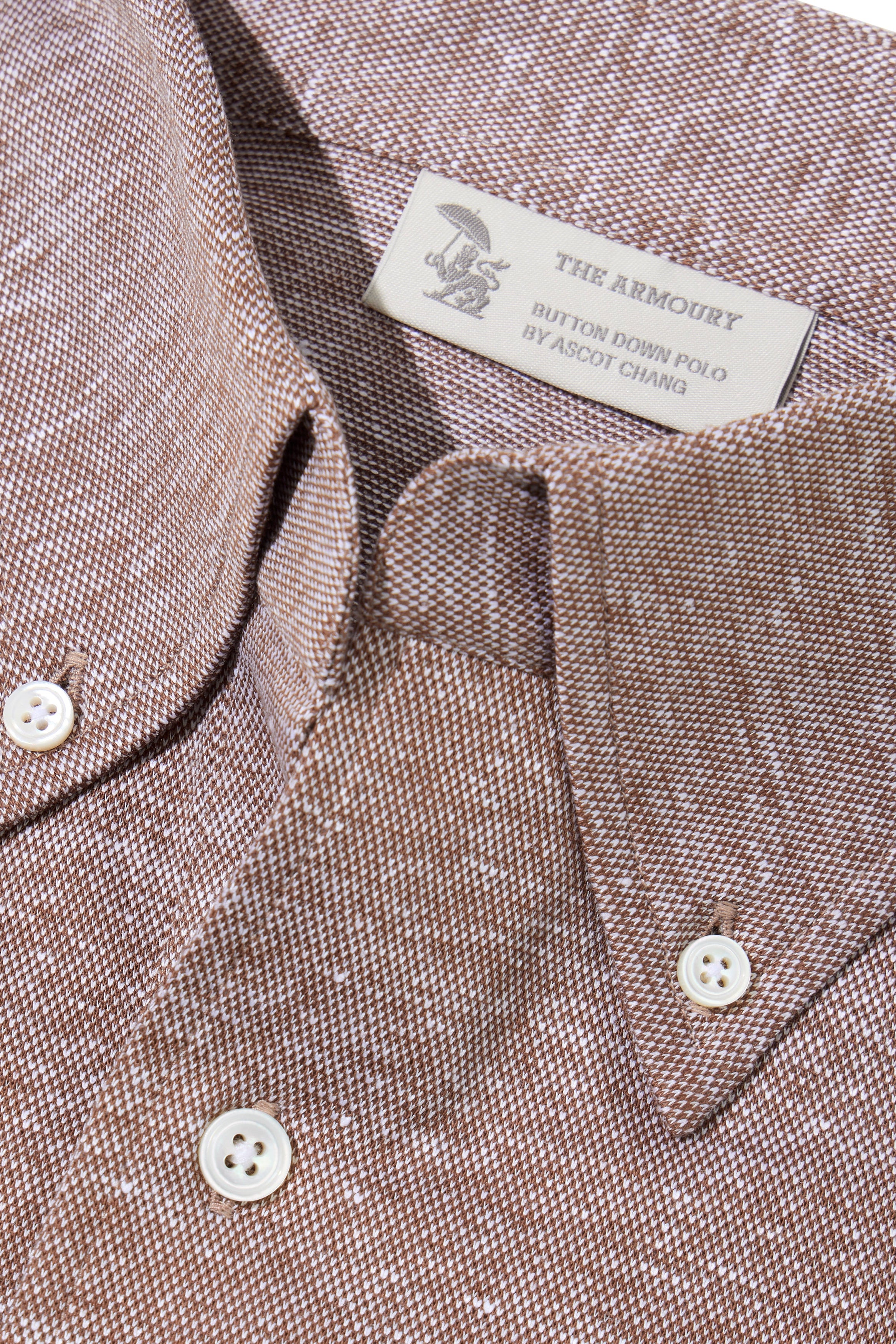 The Armoury Brown Melange Cotton/ Linen Long Sleeve Button Down Polo *sample*