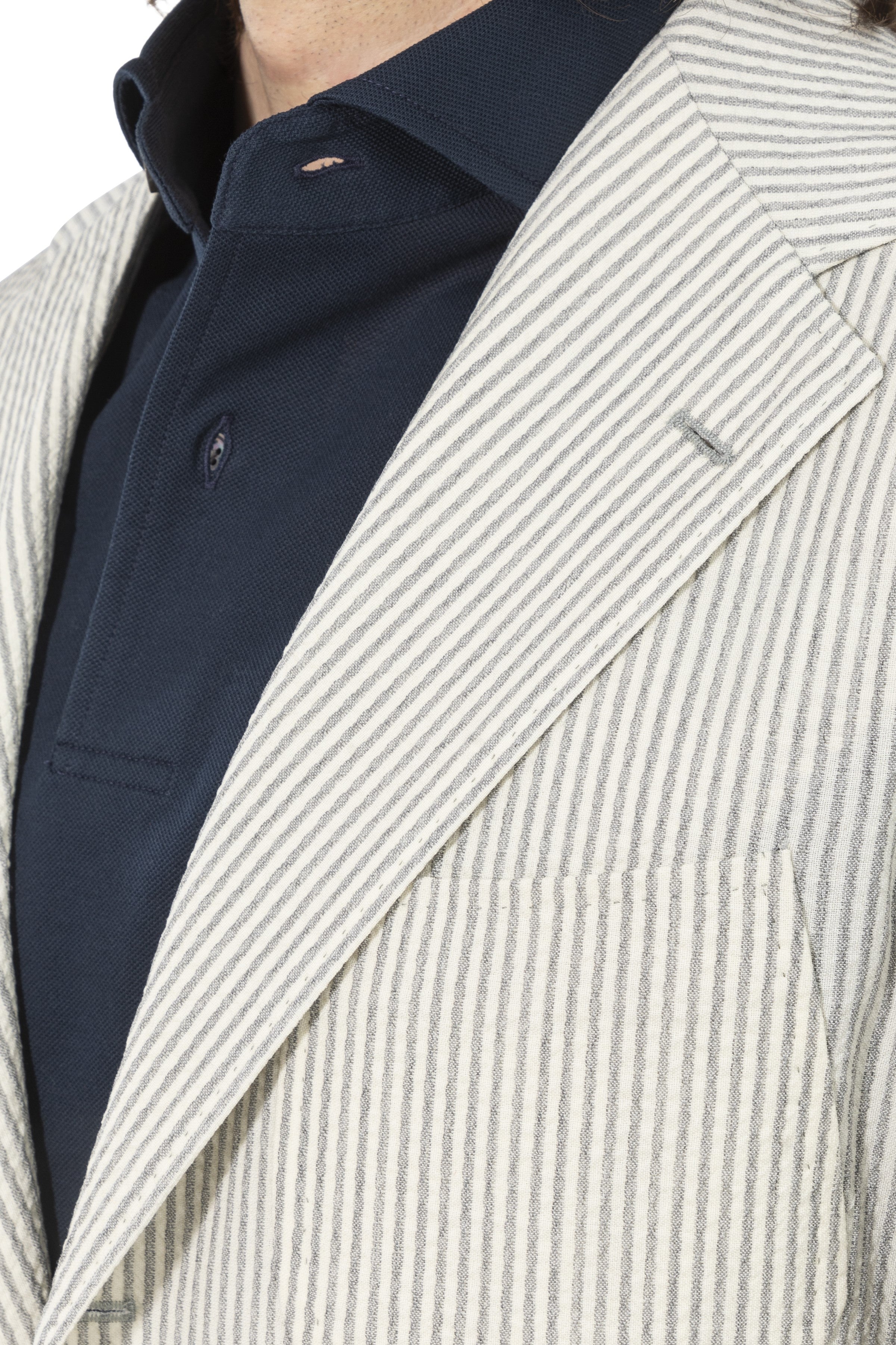 The Armoury by Ring Jacket Model 7A Grey-White Stripe Wool Seersucker Suit