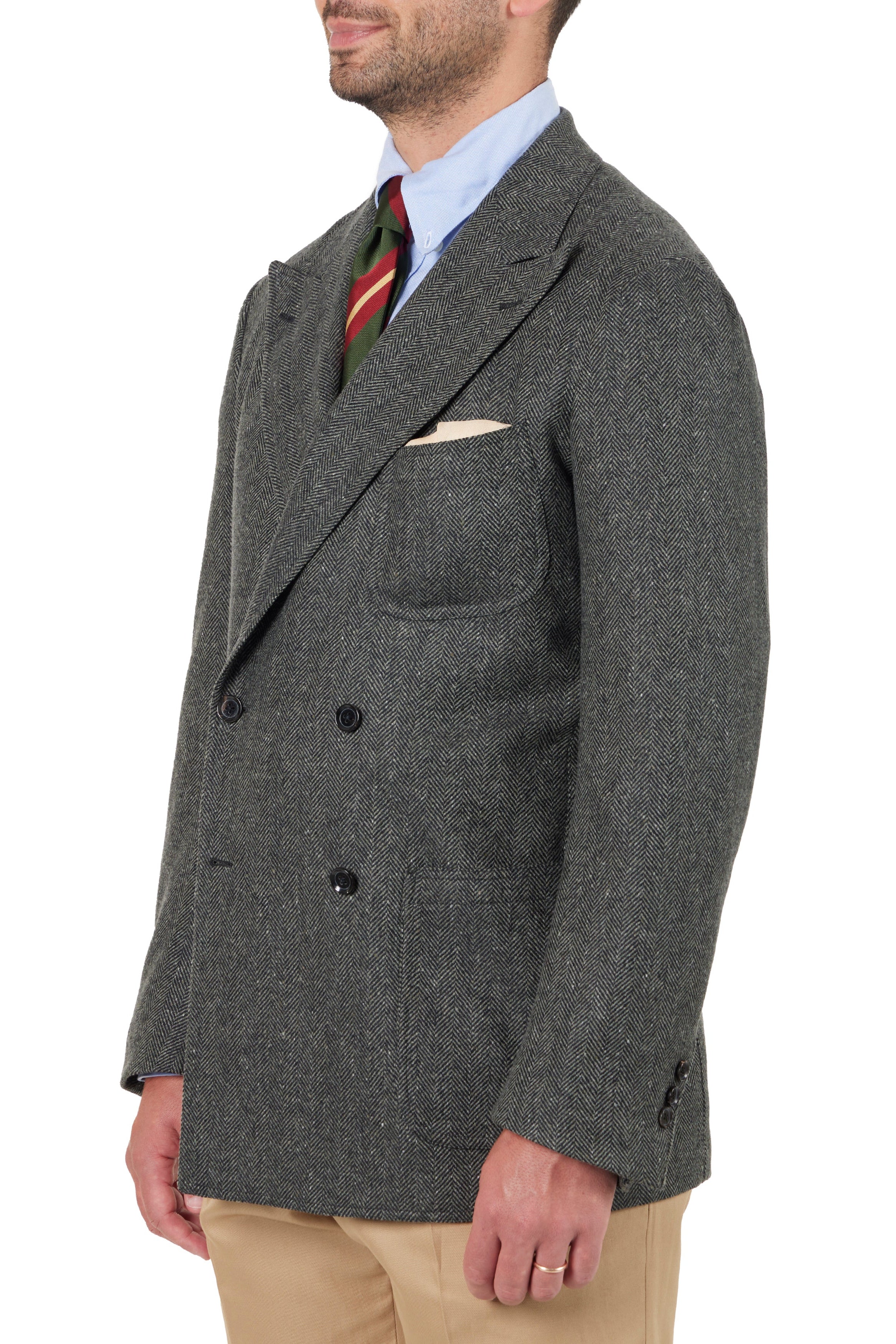 The Armoury Model 16 Green RE053F27E Zegna Wool-Cashmere Herringbone DB Sport Coat
