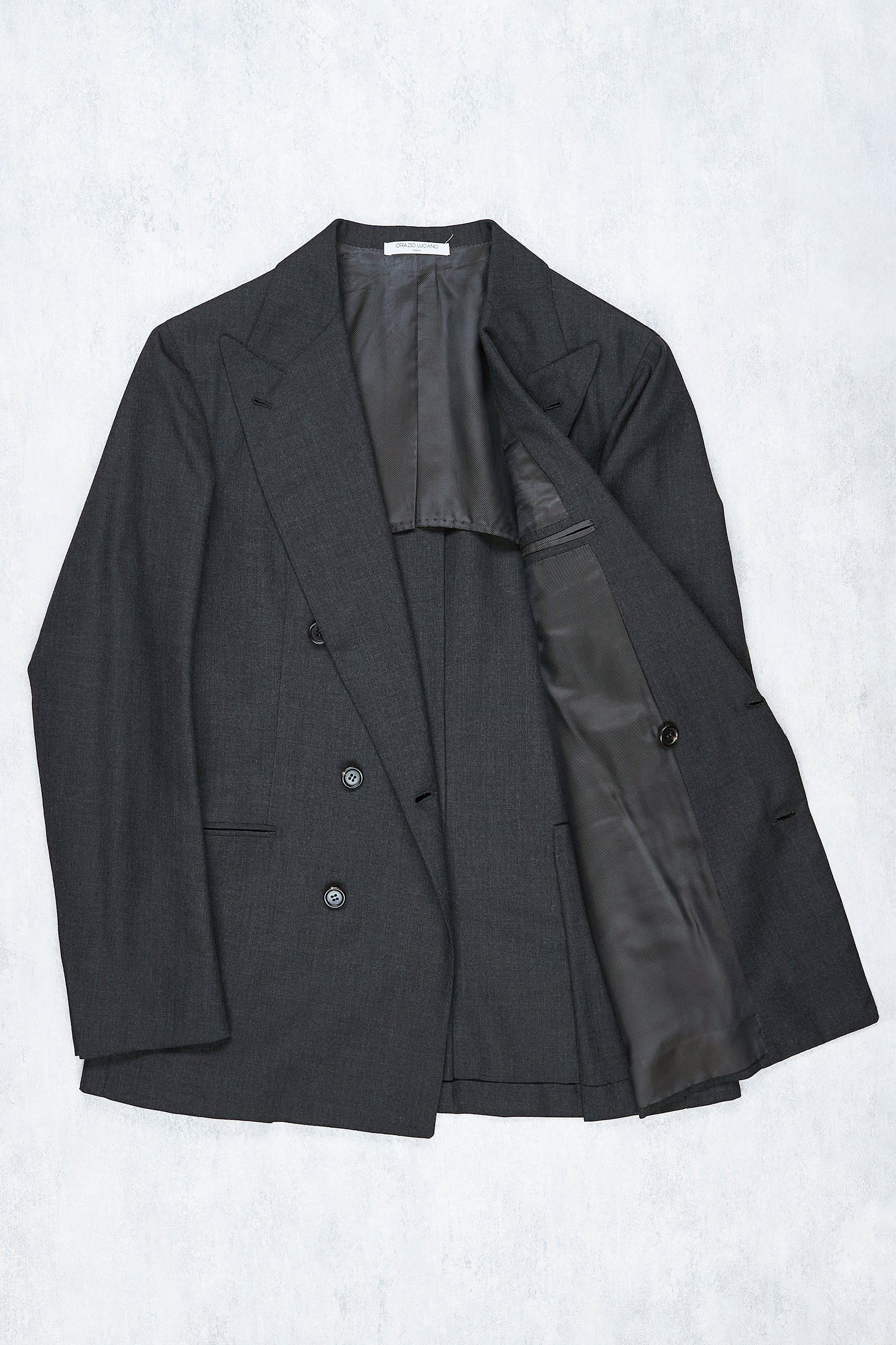 Orazio Luciano Dark Grey Worsted Wool DB Suit