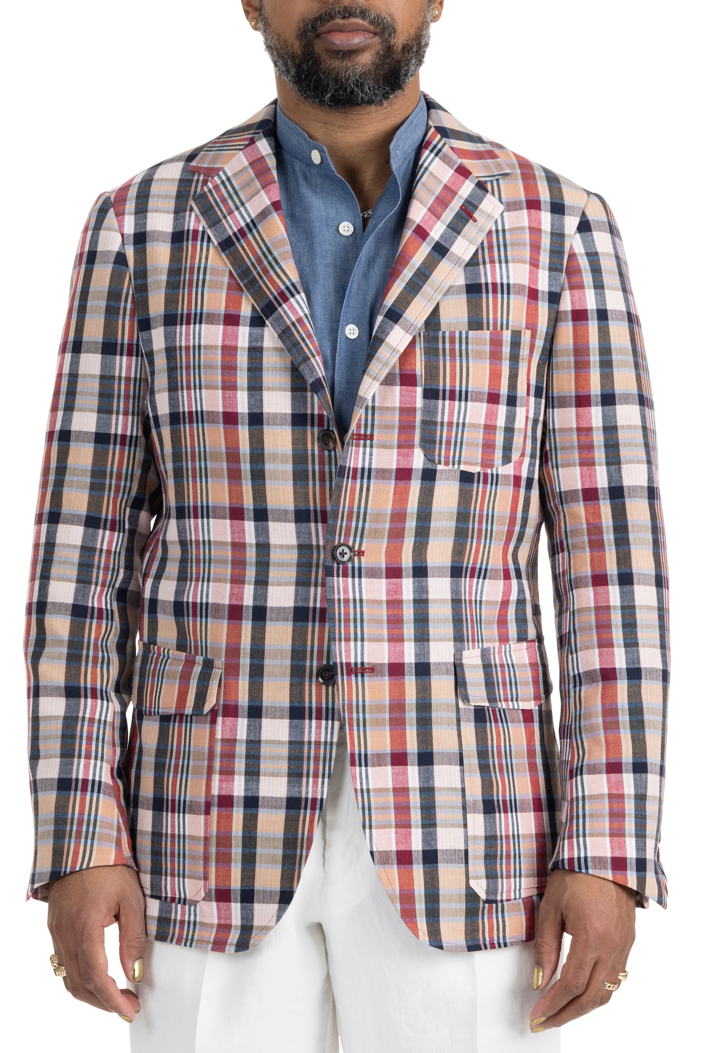 The Armoury Model 11 Beige Red Navy Madras Cotton Sport Coat