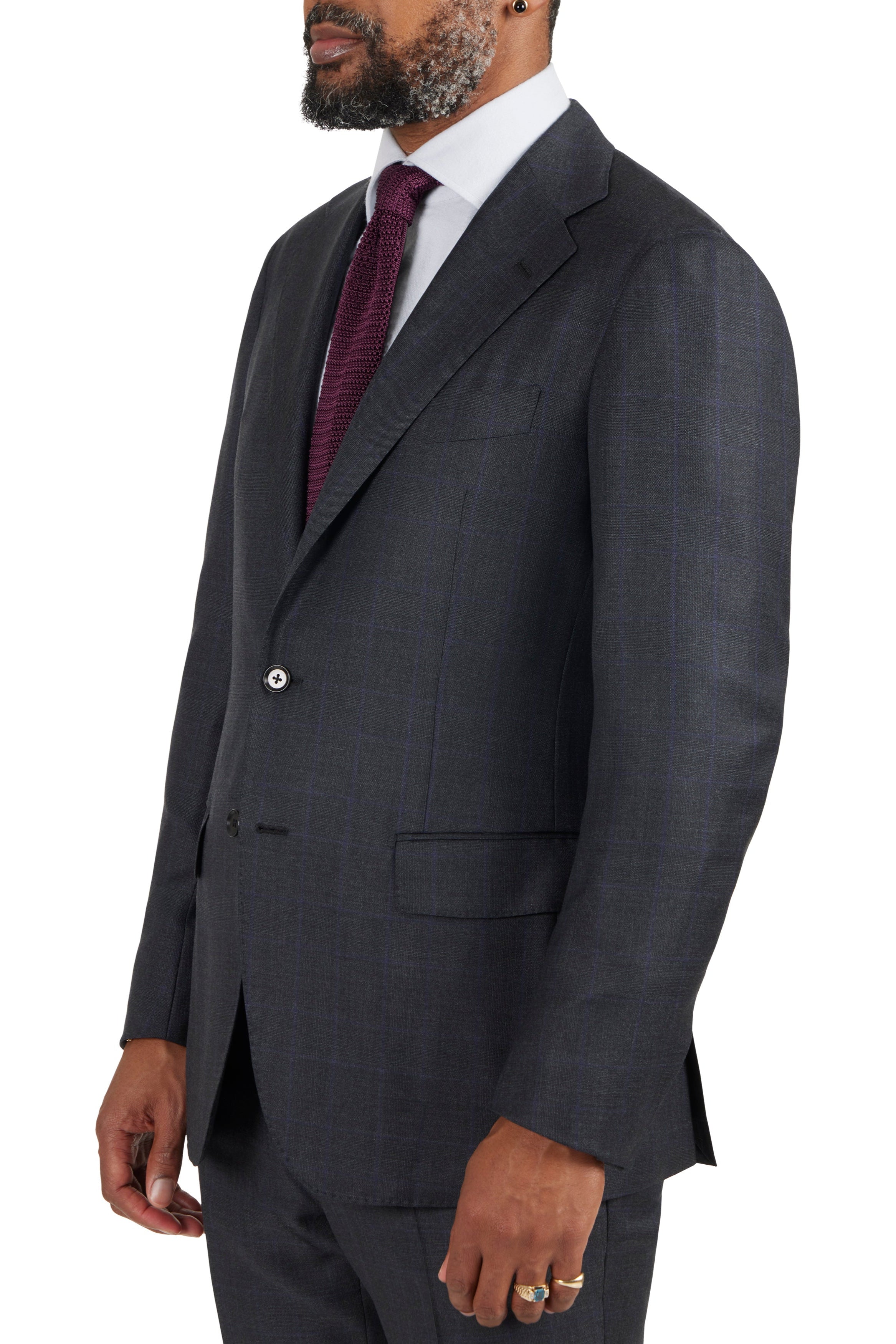 The Armoury Model 3A Charcoal RE023F29B Prince Of Wales Purple Check Wool Suit