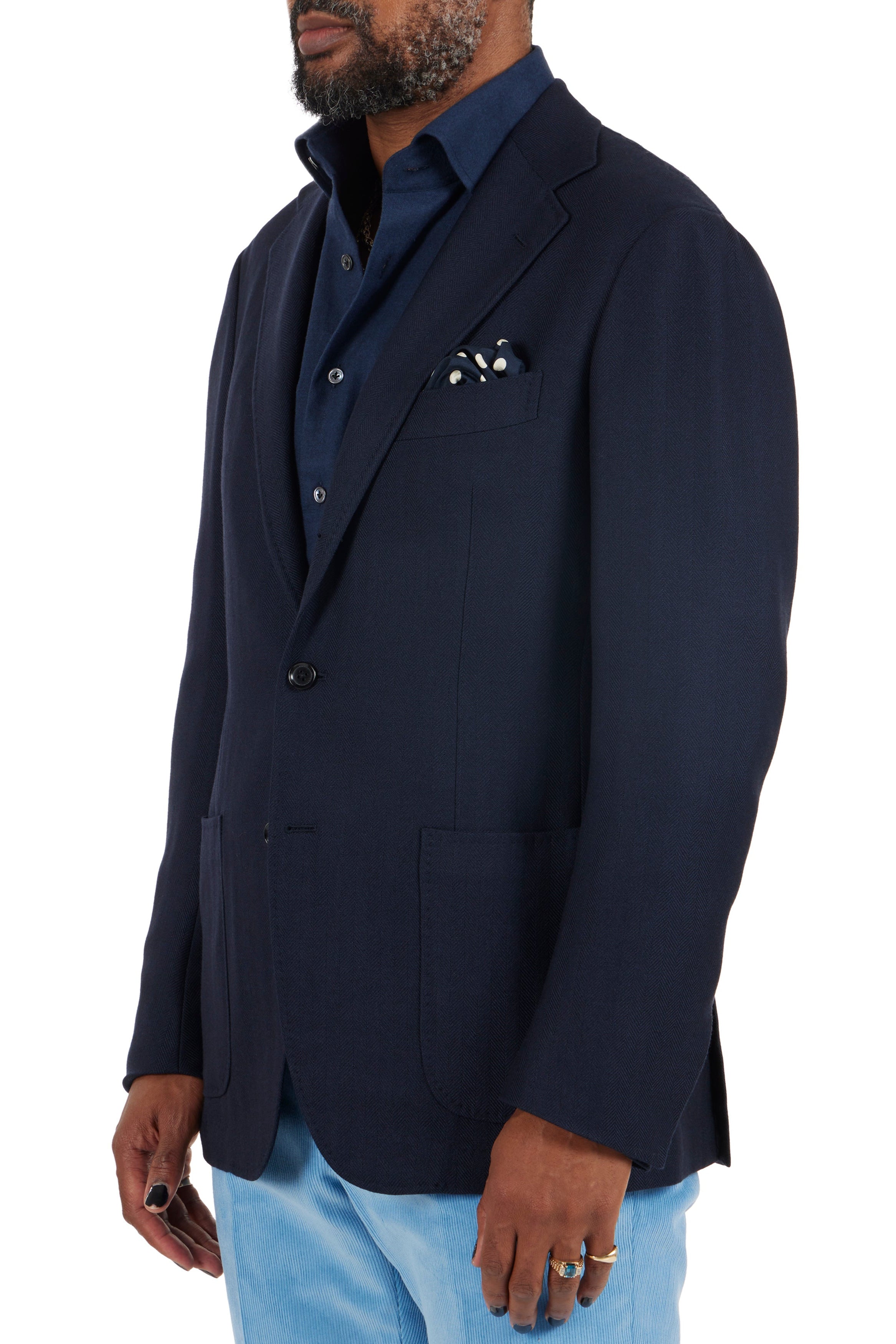 The Armoury Model 3 Navy RE053F25X Silk Blended Herringbone Wool-Silk Sport Coat