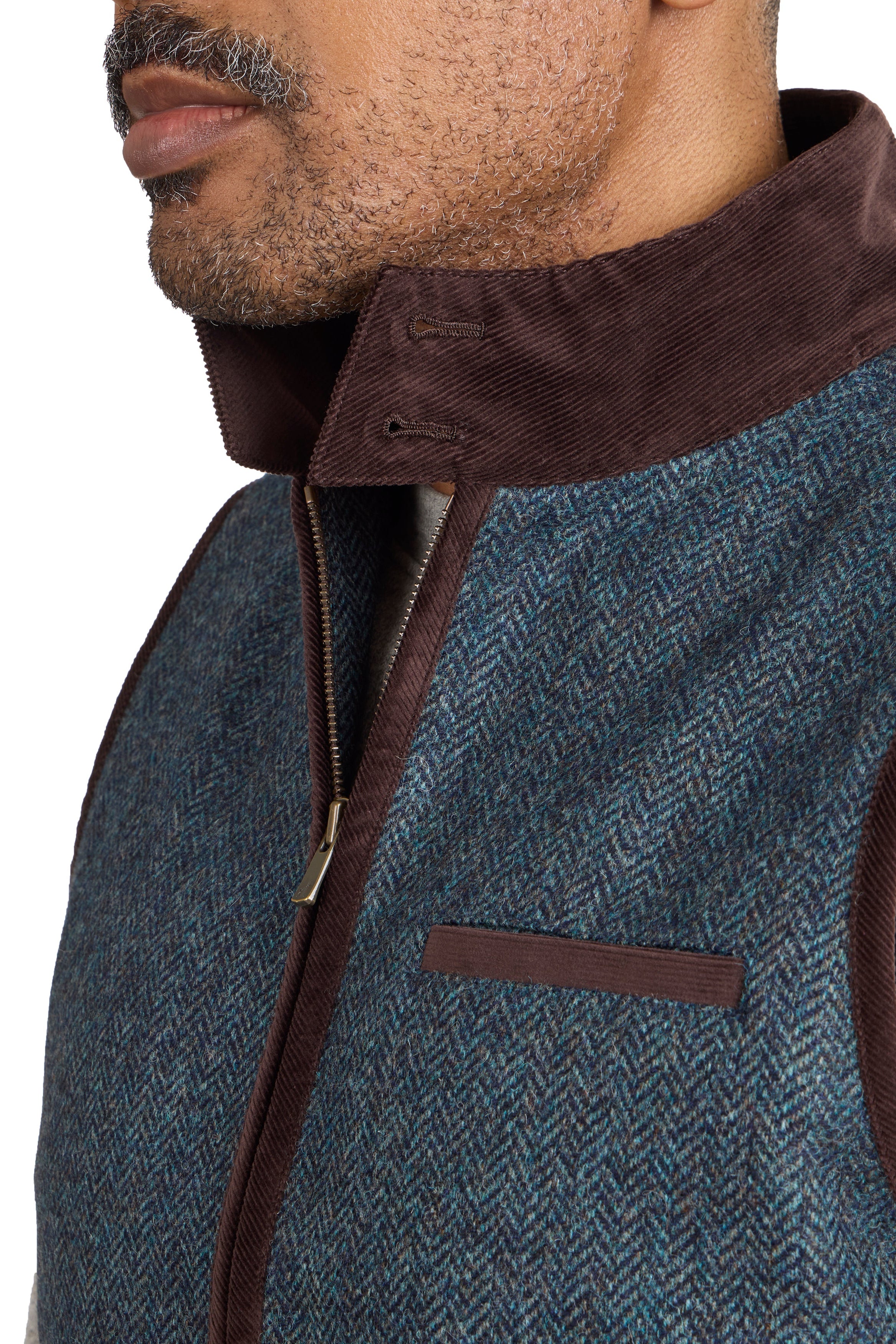 Ascot Chang Blue Wool Tweed Herringbone Calistoga Vest *sample*