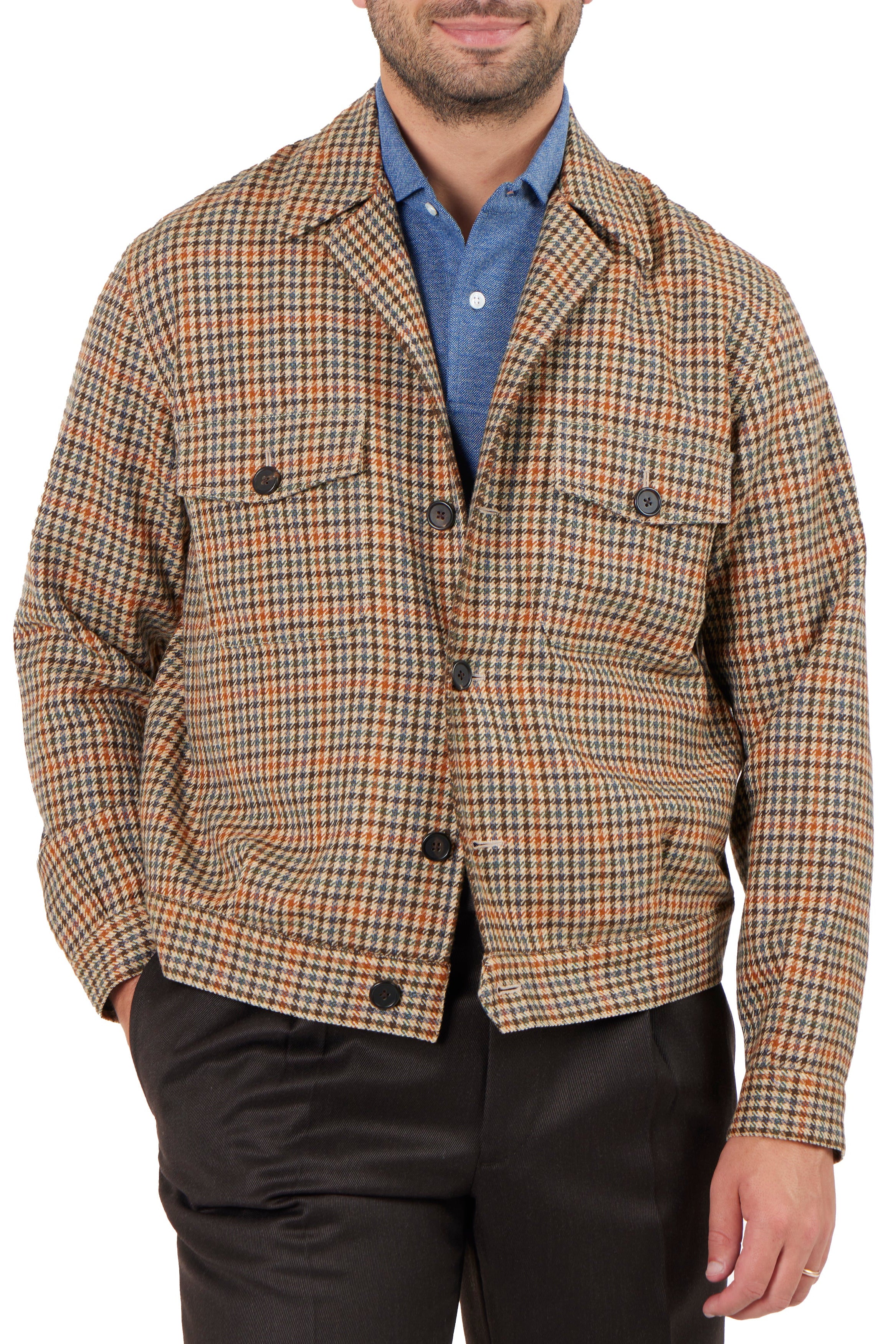 The Armoury Brown with Orange And Blue Check Wool Cashmere Road Jacket *sample*