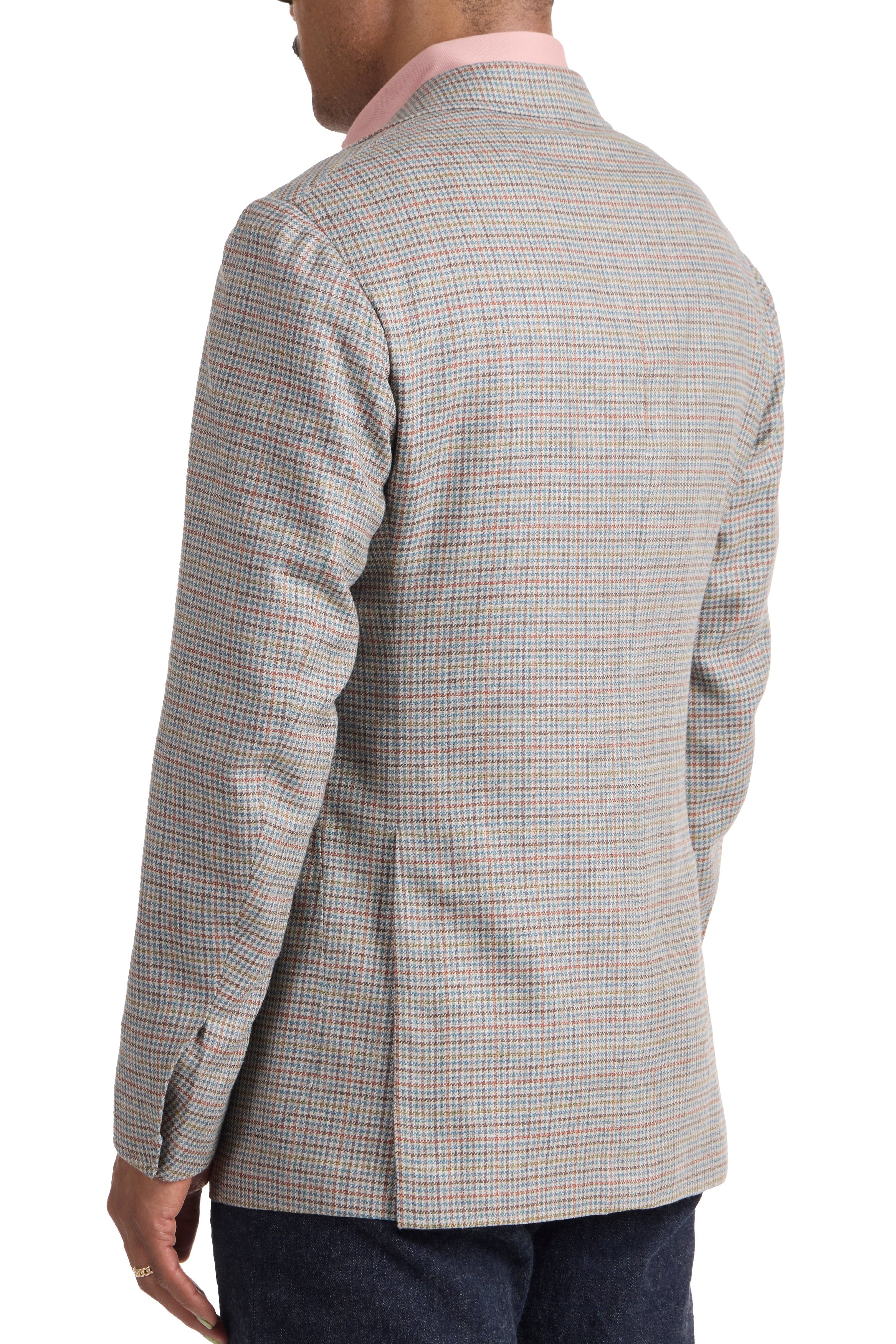 The Armoury Model 3 Beige/Blue/Salmon Check Wool Silk Sport Coat *sample*