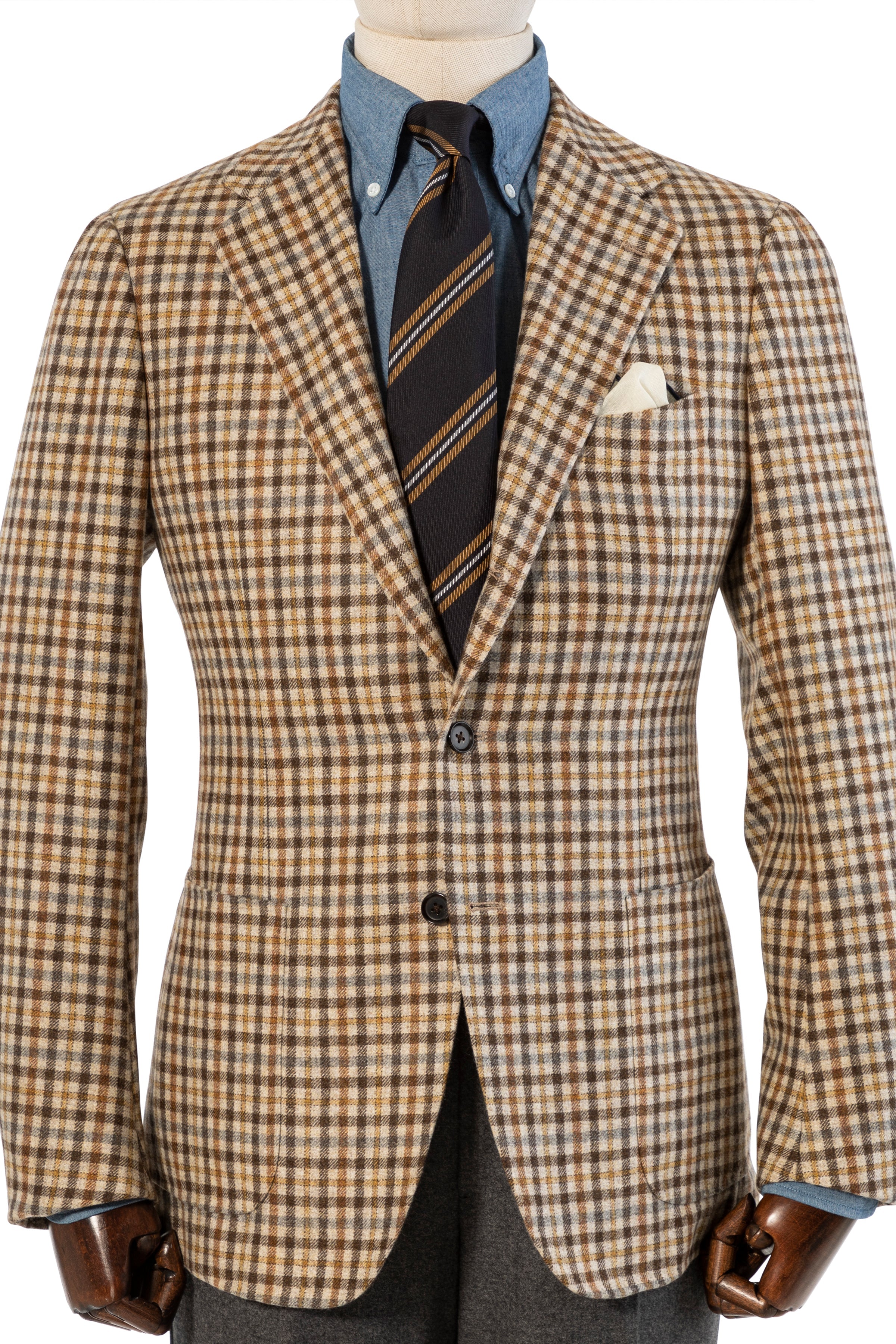The Armoury by Ring Jacket Model 3 Brown Beige Loro Piana Wool-Mohair-Silk Check Sport Coat