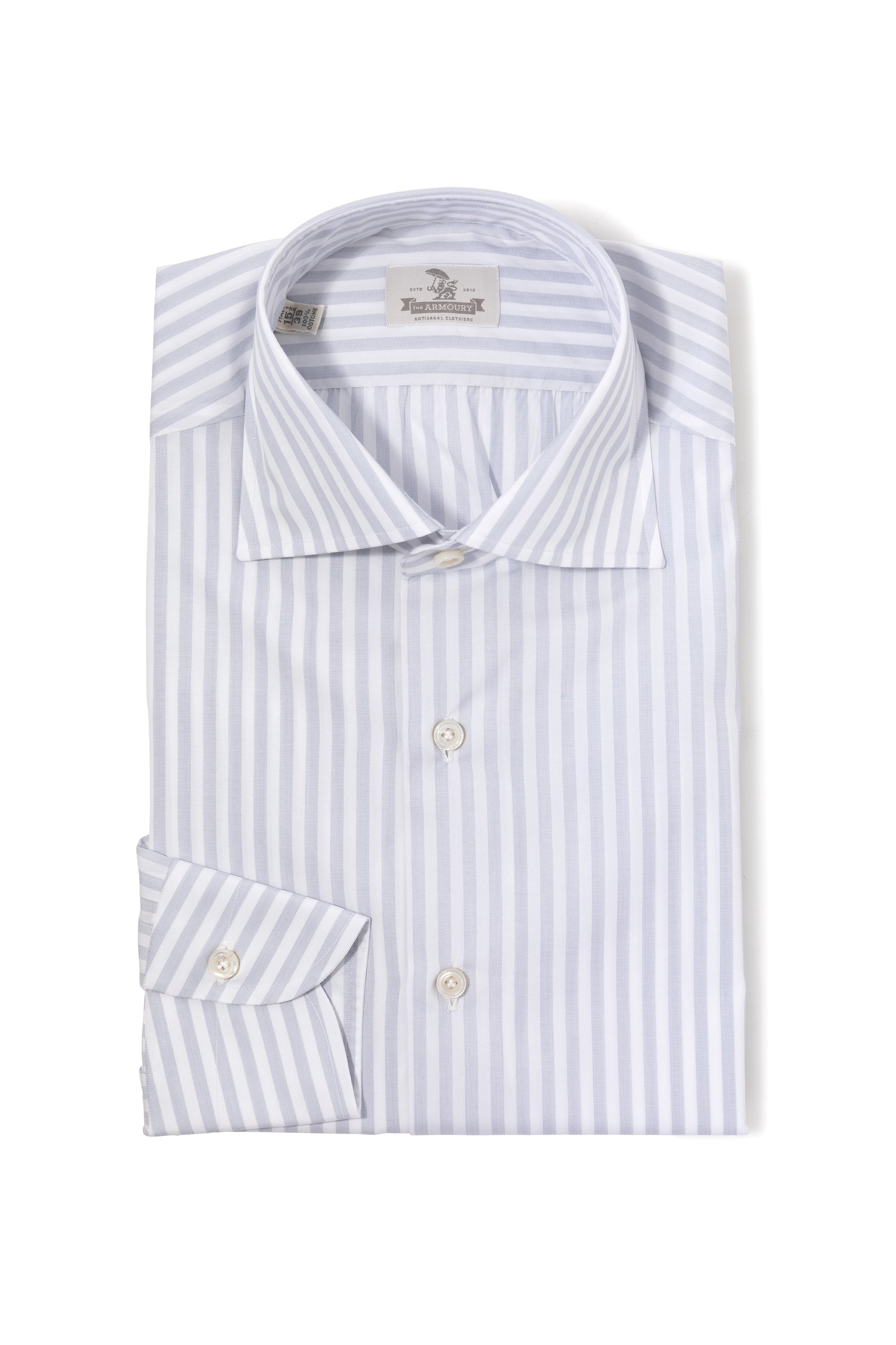 The Armoury Grey Cotton Poplin Grey Butcher Stripe Spread Collar Shirt