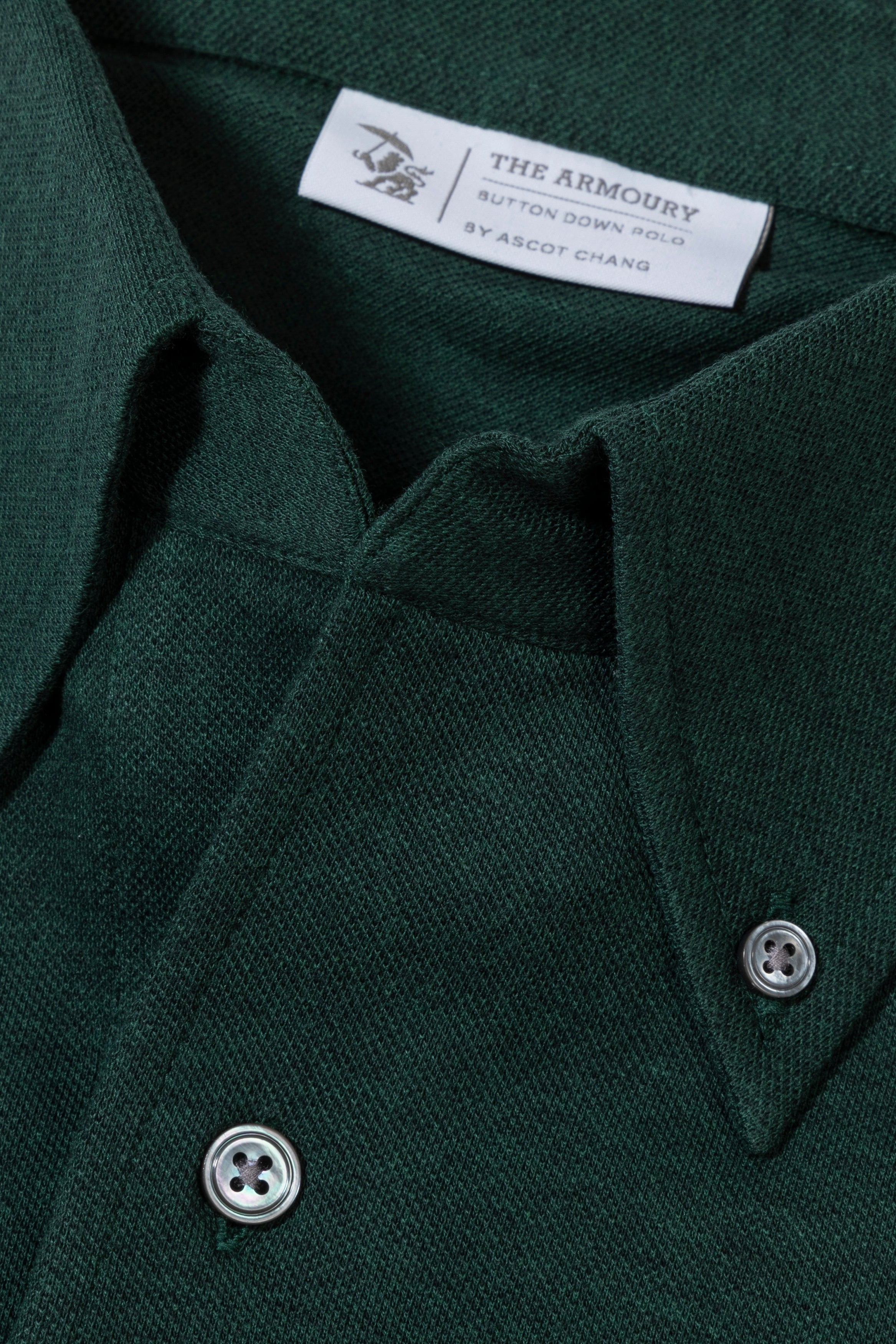 The Armoury Bottle Green Cotton Long Sleeve Button Down Polo
