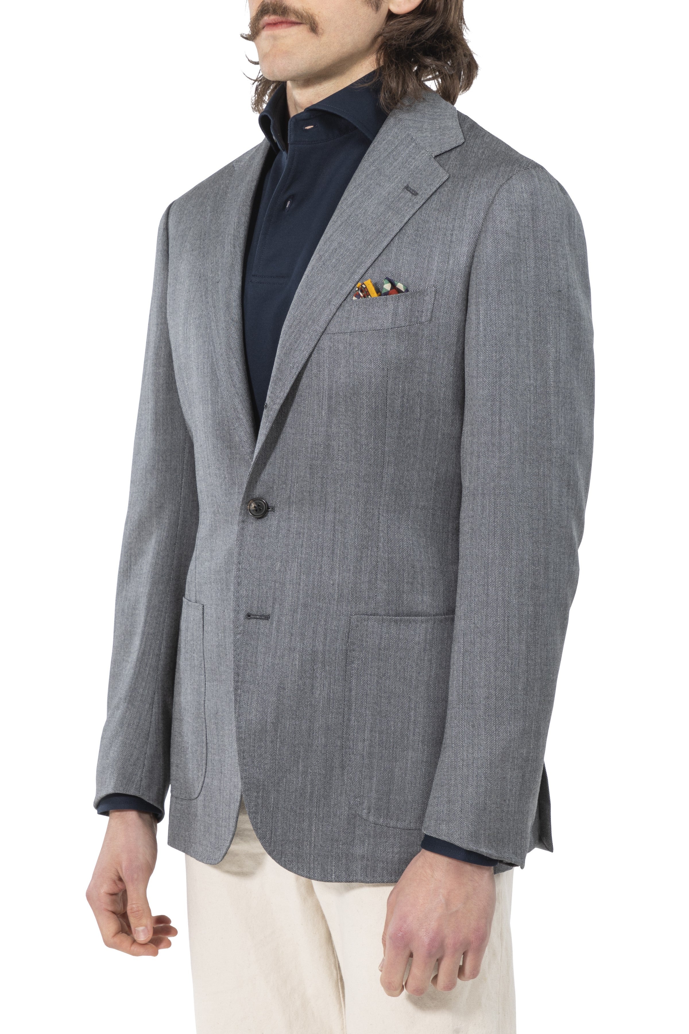 The Armoury by Ring Jacket Model 3 Grey Wool Silk Linen Herringbone Sport Coat