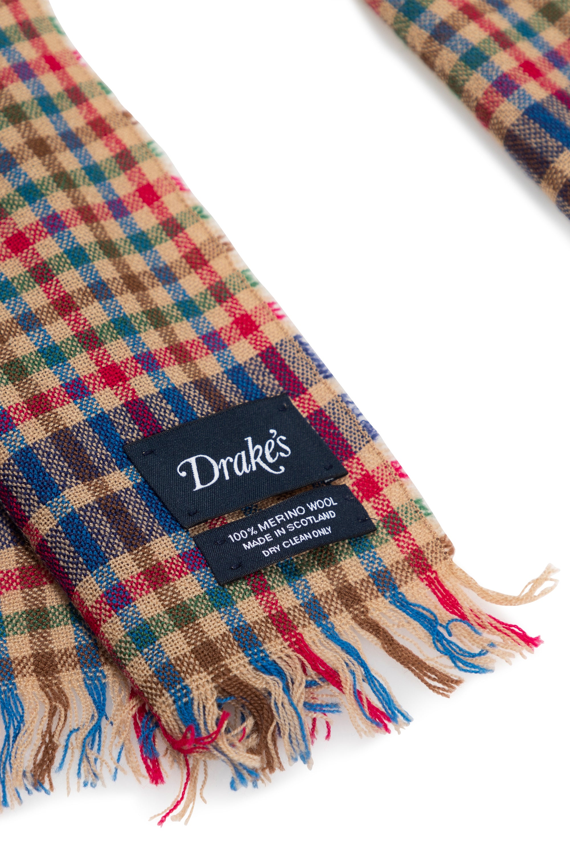 Drake's Brown Lightweight Merino Wool Check Scarf