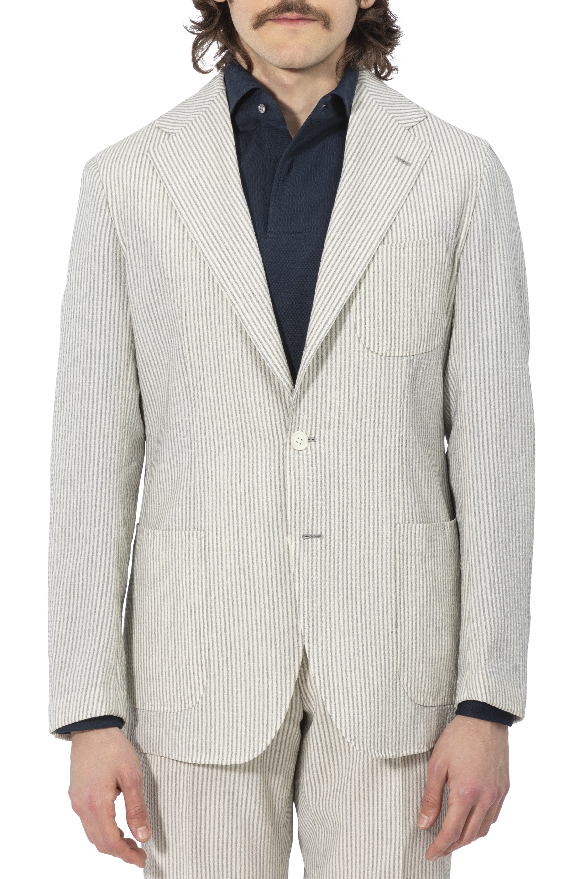 The Armoury by Ring Jacket Model 7A Grey-White Stripe Wool Seersucker Suit