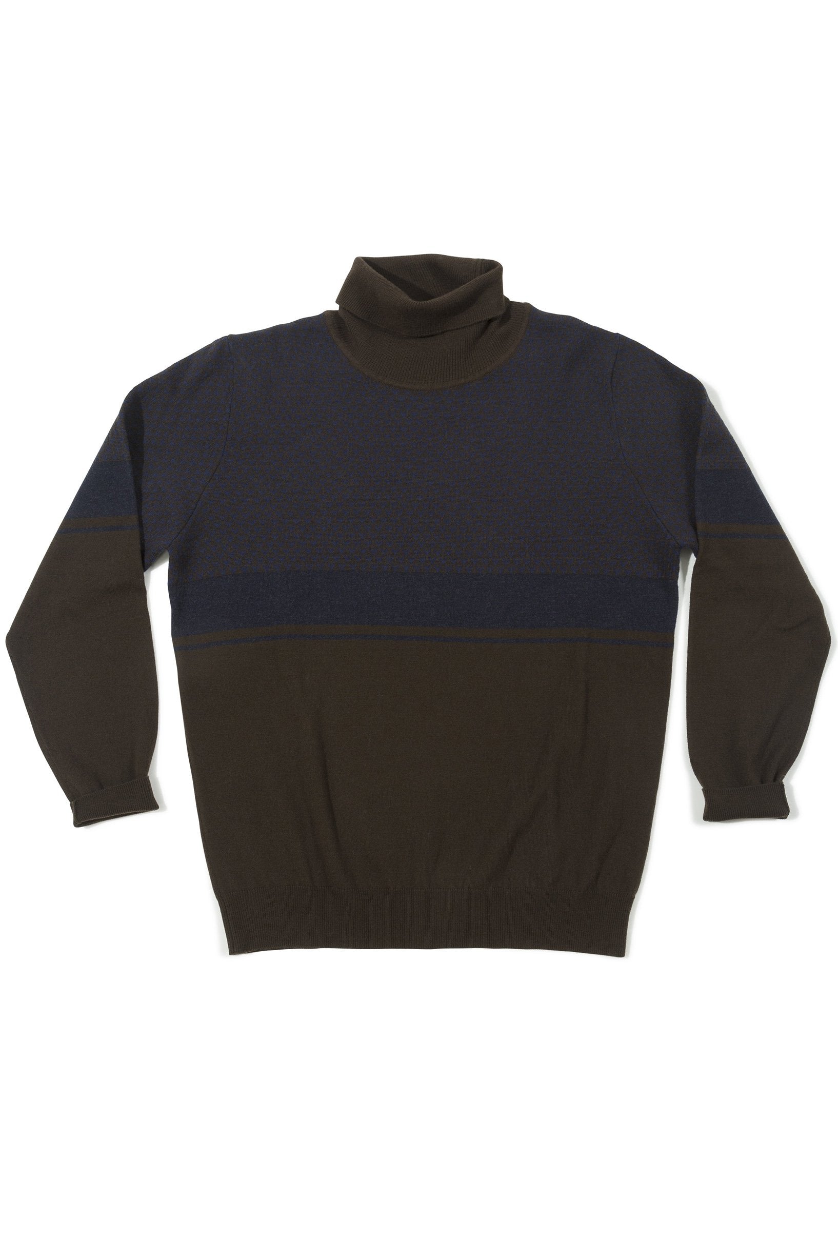 Caruso Brown with Blue Jacquard Rollneck Sweater