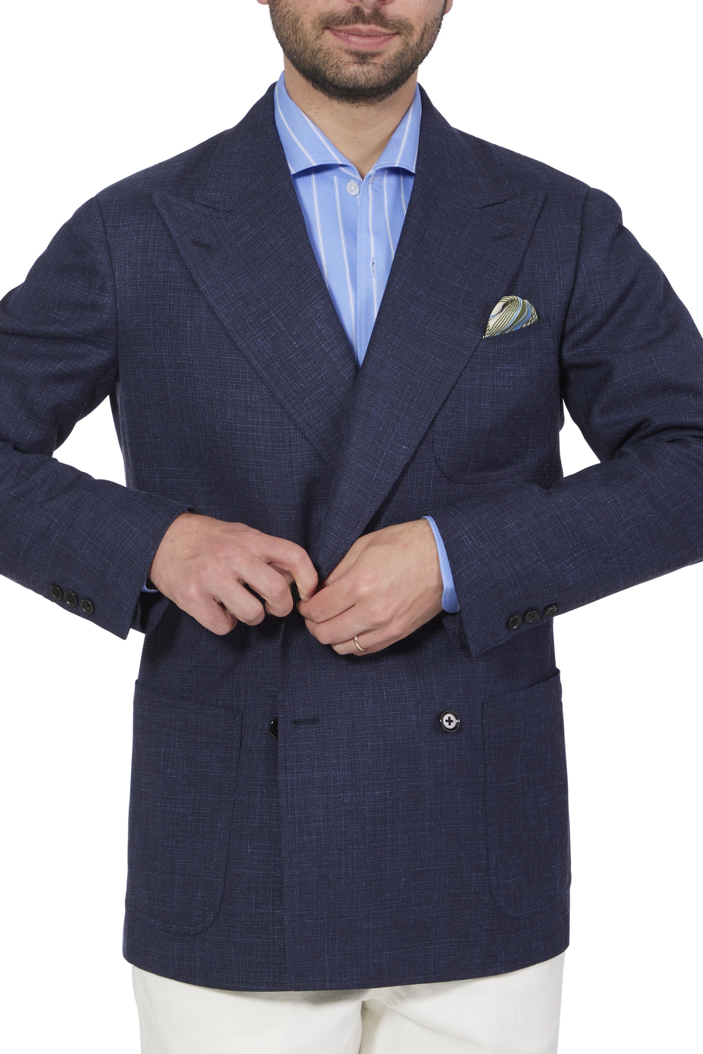 The Armoury Model 16 Navy Wool/Silk/Linen Jacquard Basket Weave Sport Coat