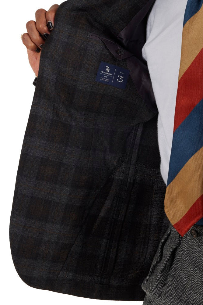The Armoury Model 3 RE053F23B Charcoal With Orange Check Wool-Cashmere Sport Coat