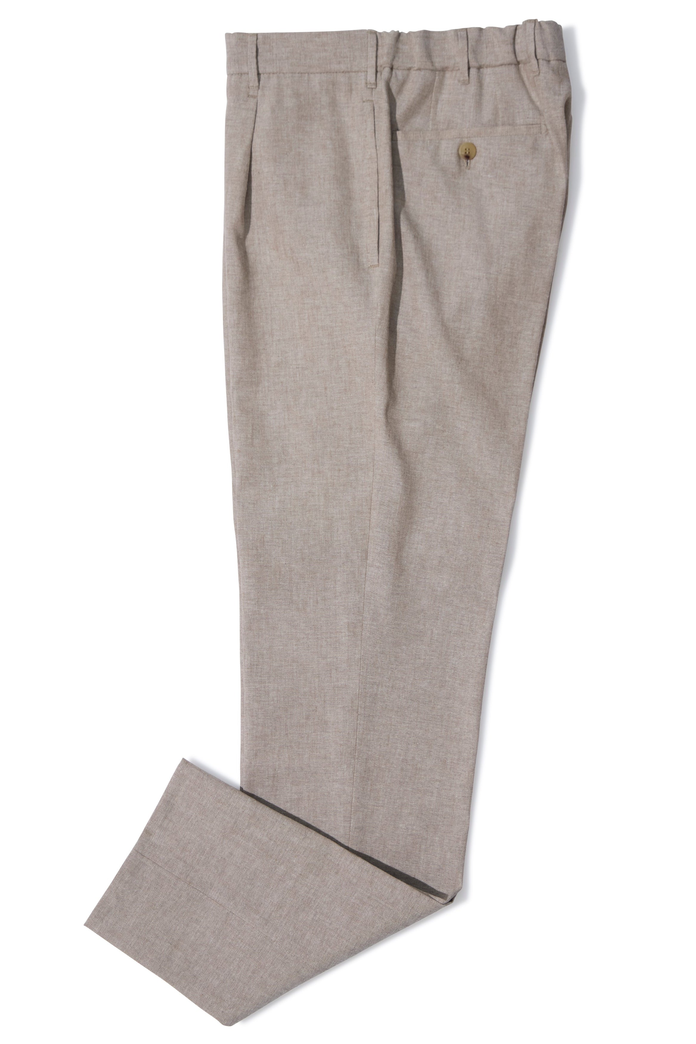 Rota 0065P/2 Beige Cotton-Linen Elastic Waistband Single-pleat Trousers