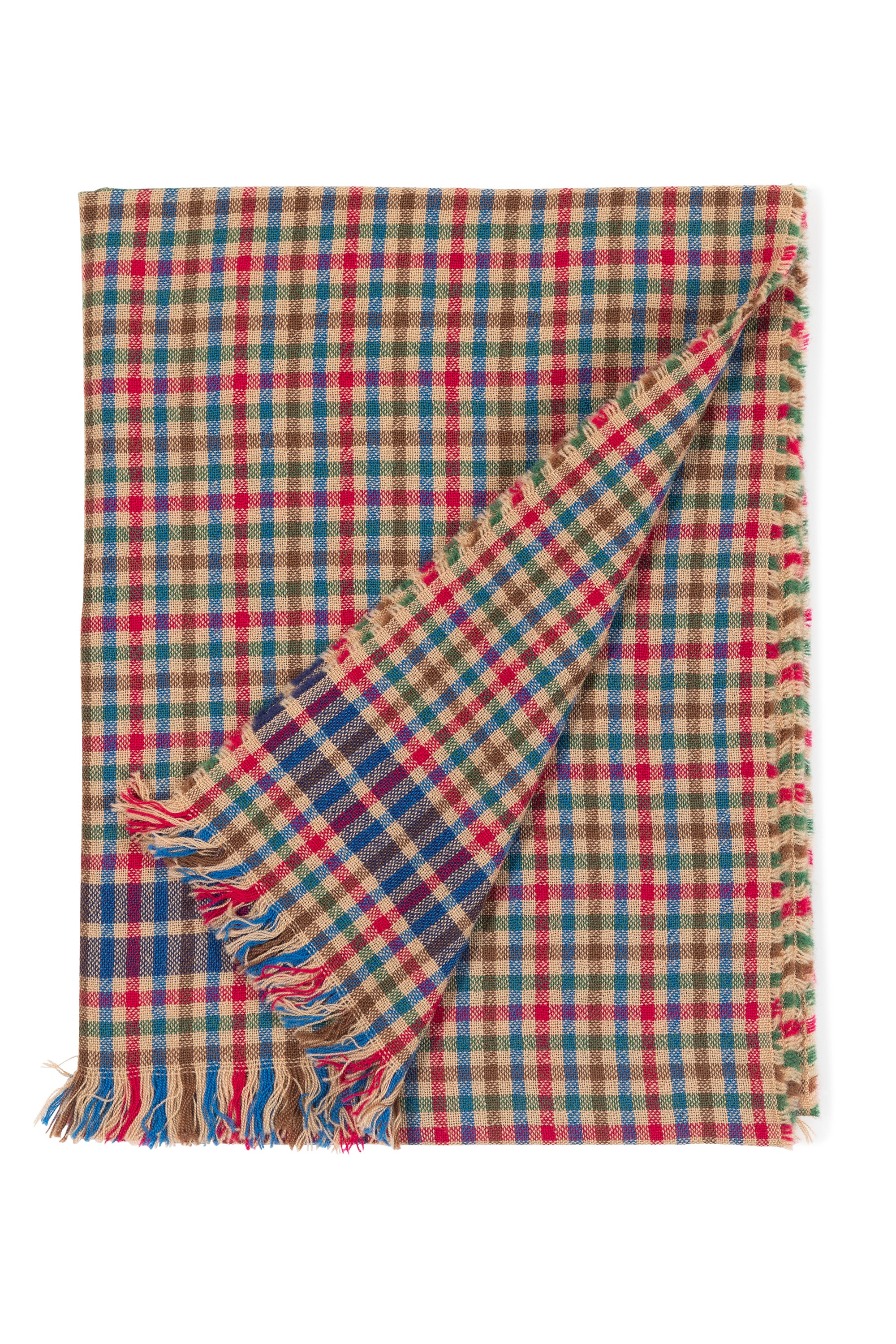 Drake's Brown Lightweight Merino Wool Check Scarf