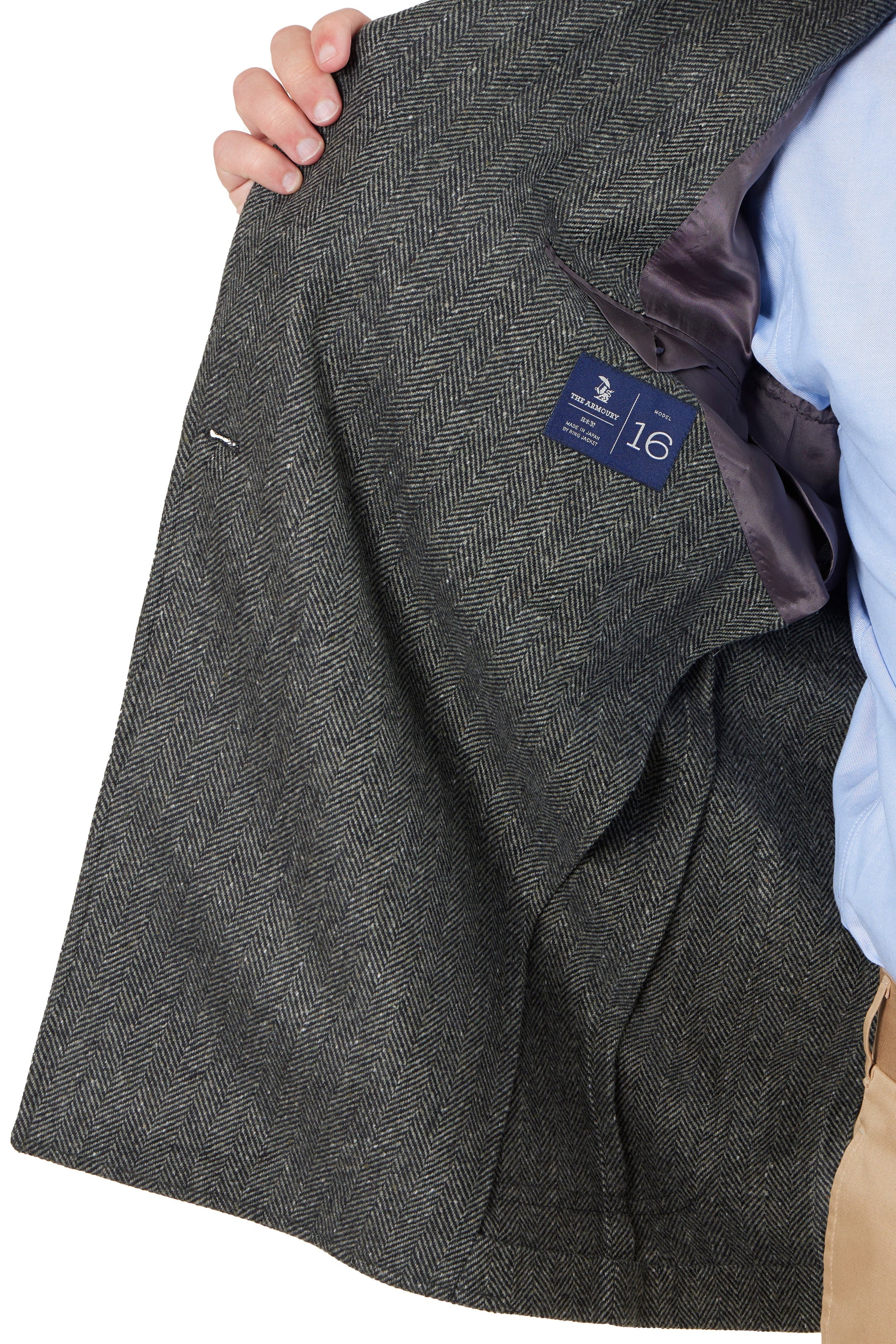 The Armoury Model 16 Green RE053F27E Zegna Wool-Cashmere Herringbone DB Sport Coat