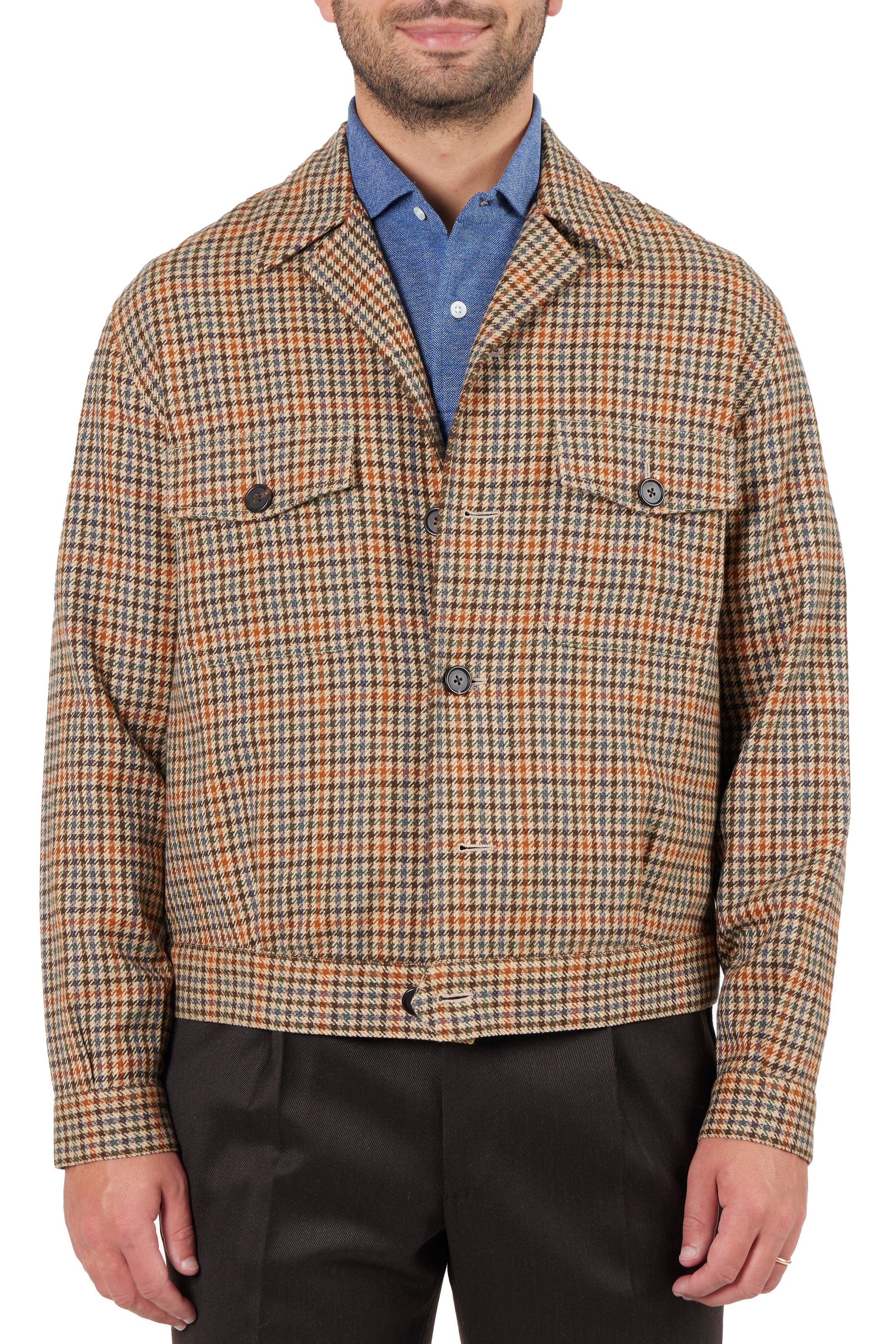 The Armoury Brown with Orange And Blue Check Wool Cashmere Road Jacket *sample*