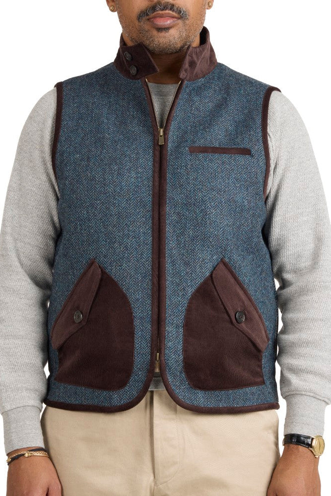 Ascot Chang Blue Wool Tweed Herringbone Calistoga Vest *sample*