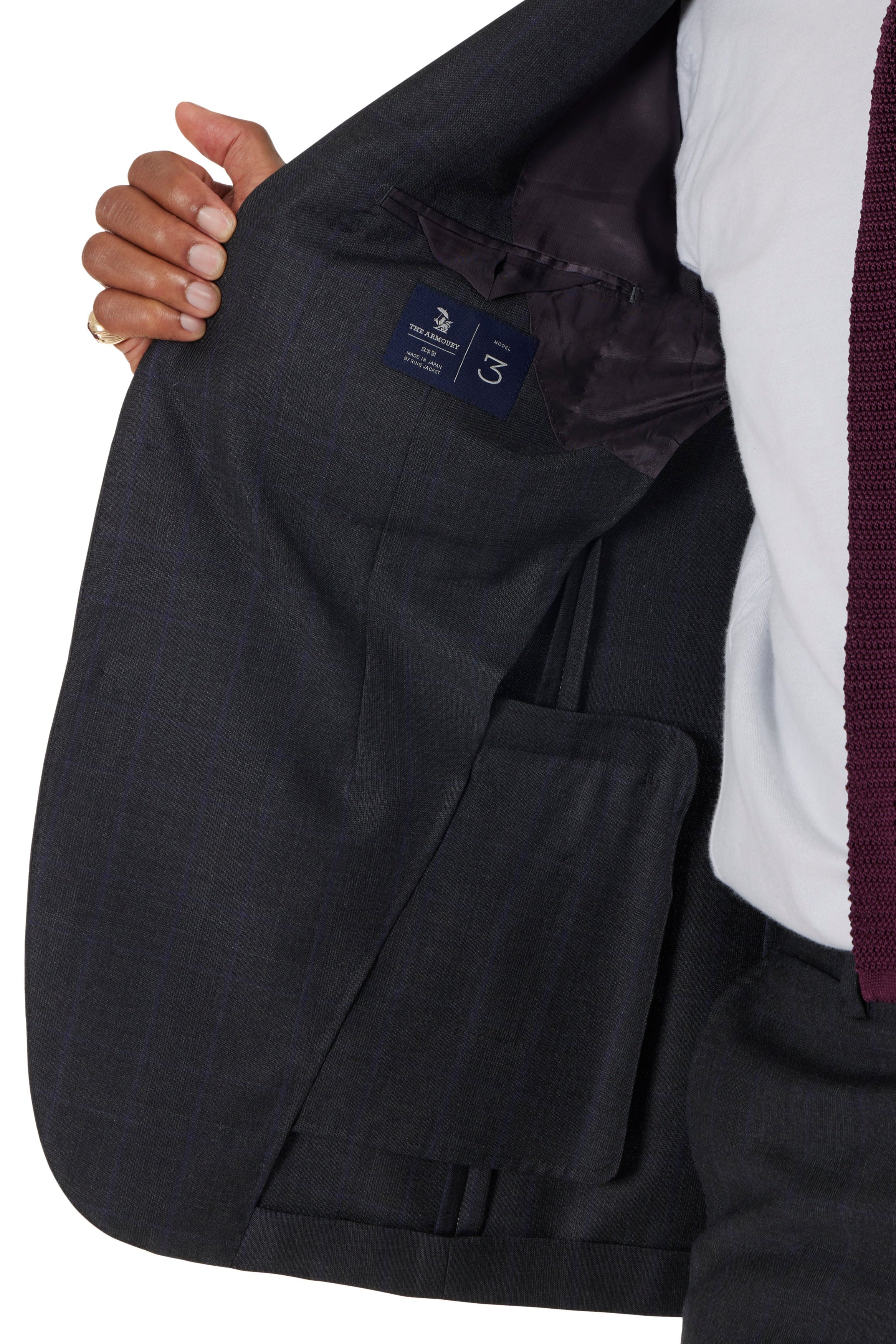 The Armoury Model 3A Charcoal RE023F29B Prince Of Wales Purple Check Wool Suit