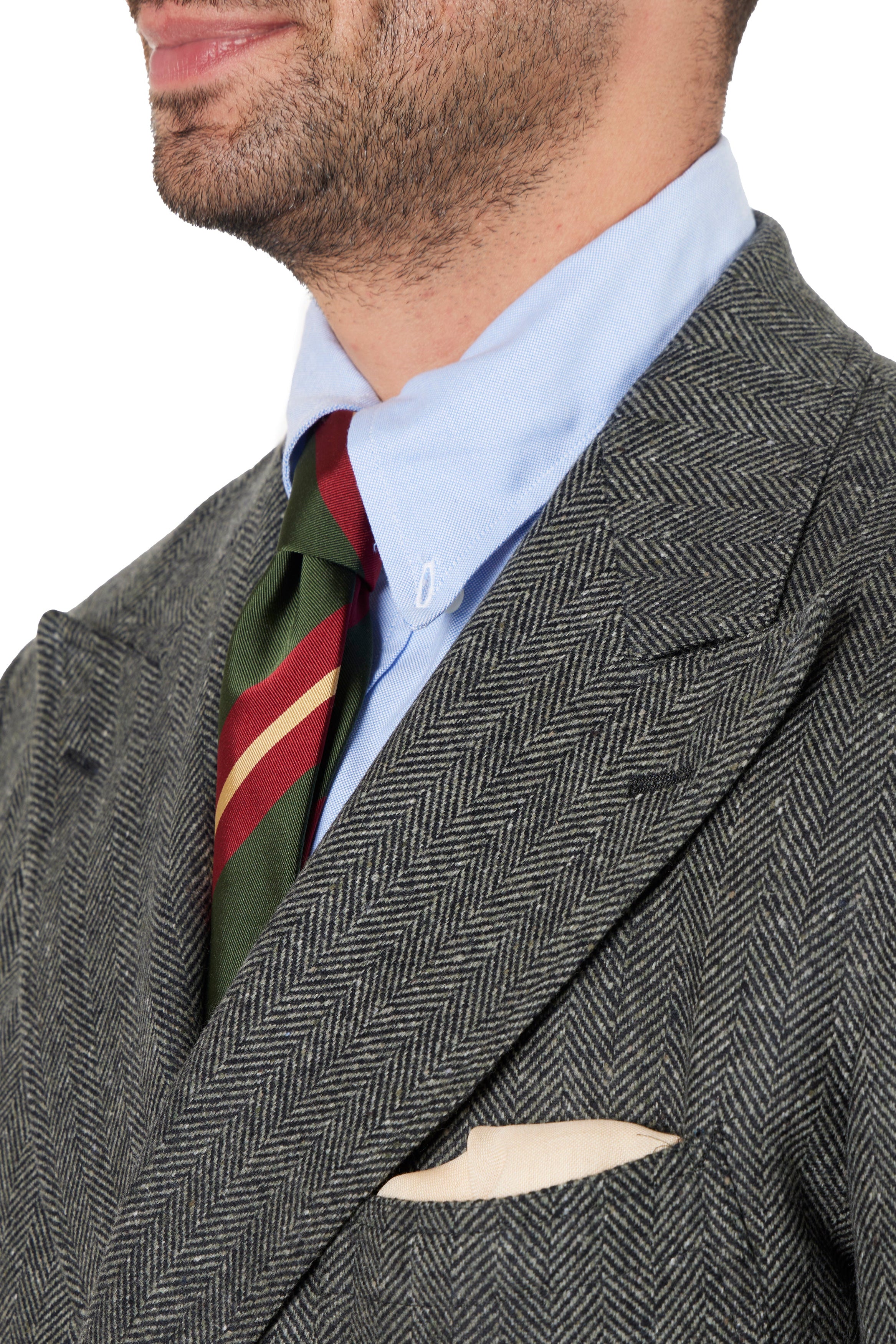 The Armoury Model 16 Green RE053F27E Zegna Wool-Cashmere Herringbone DB Sport Coat