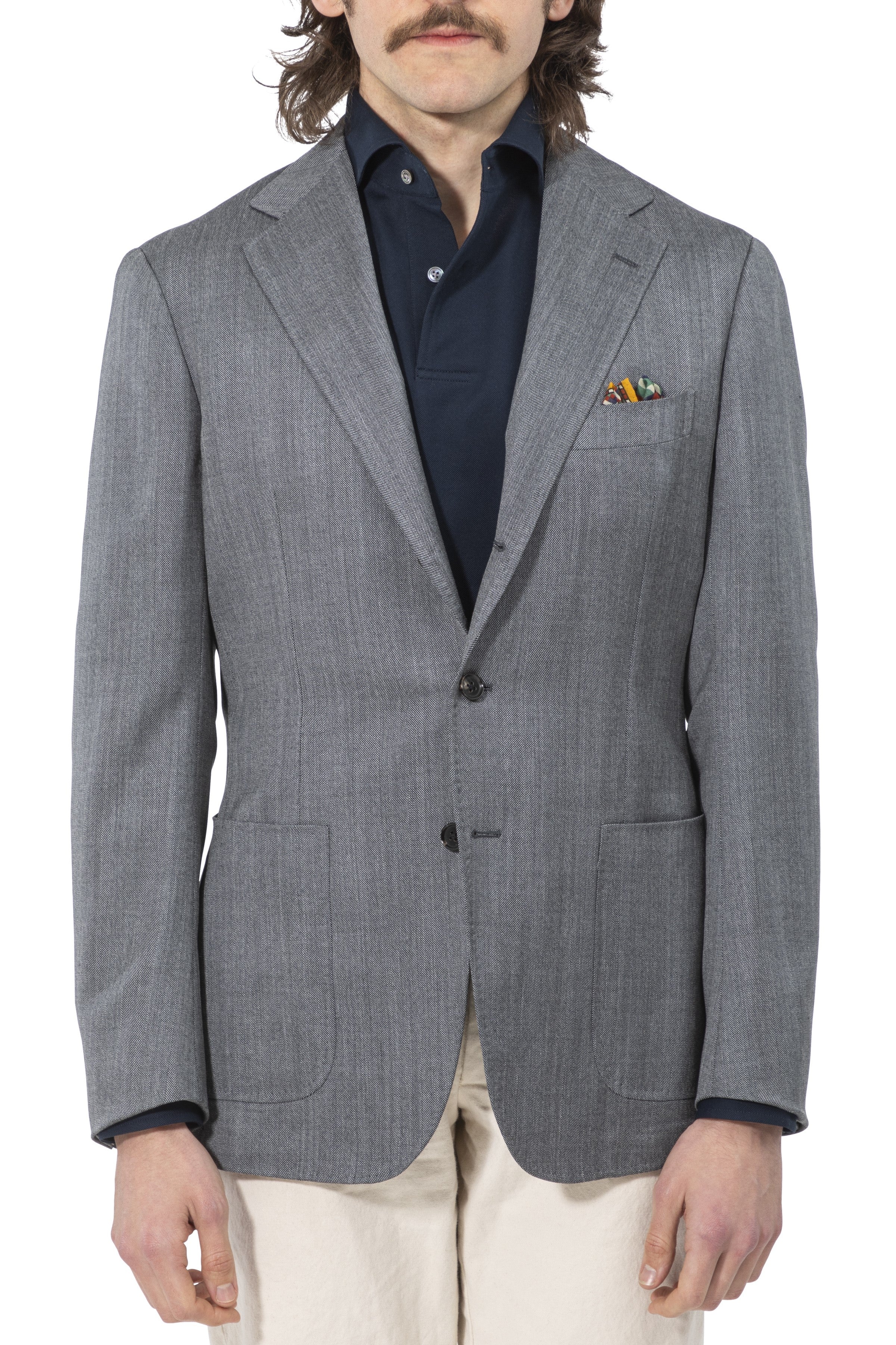 The Armoury by Ring Jacket Model 3 Grey Wool Silk Linen Herringbone Sp Drop 93