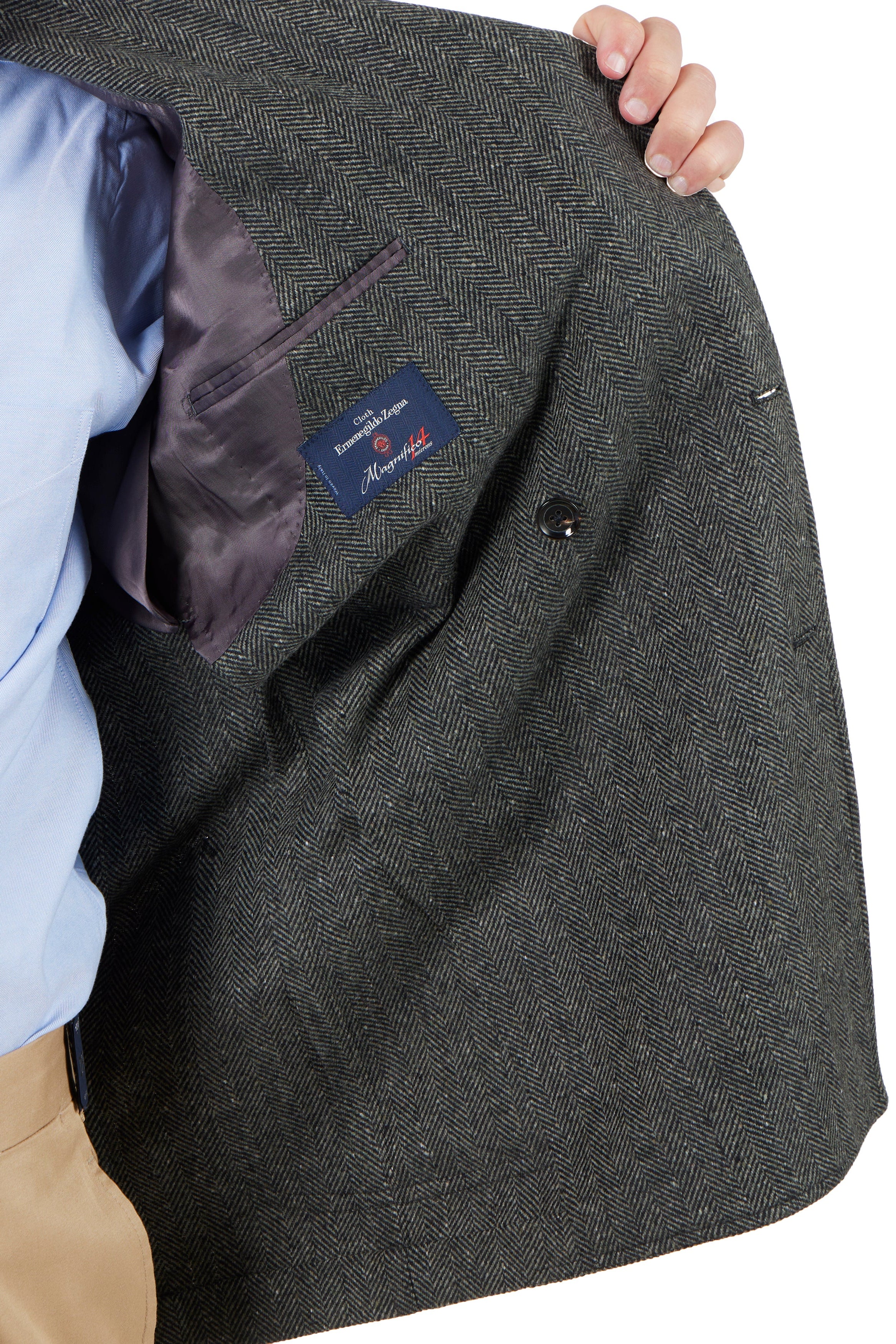 The Armoury Model 16 Green RE053F27E Zegna Wool-Cashmere Herringbone DB Sport Coat