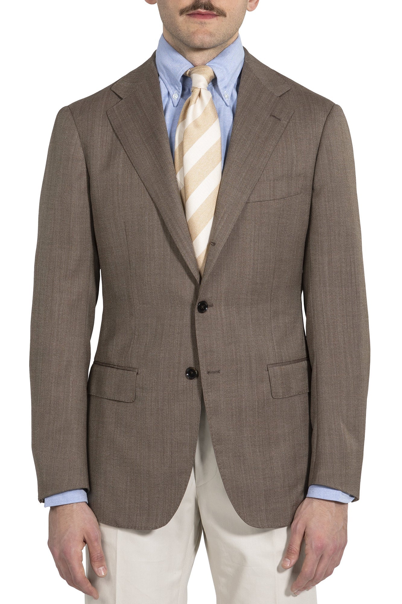 The Armoury by Ring Jacket Model 3 Mid Brown Wool Herringbone Sport Coat with Flap Pocket