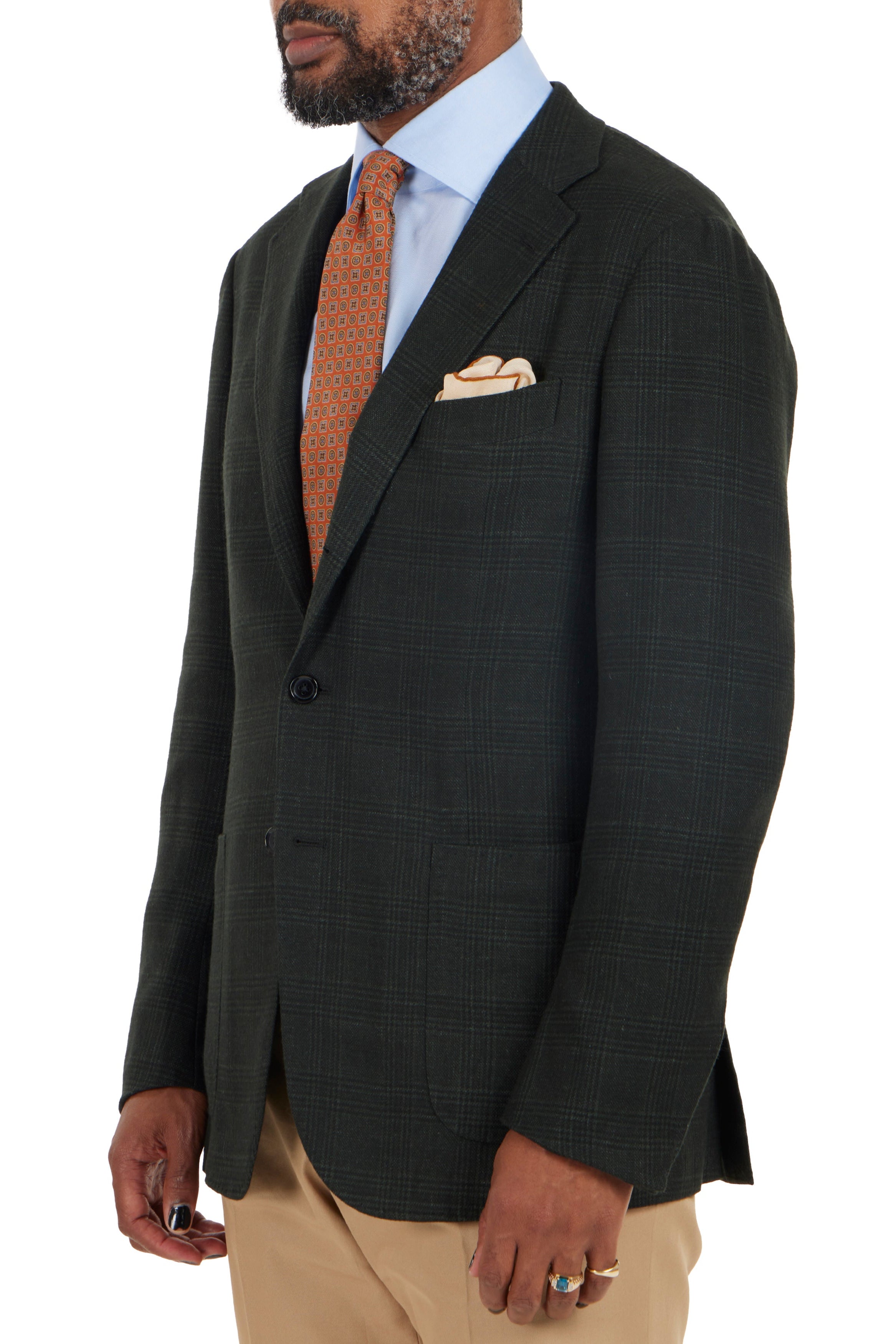 The Armoury Model 3 Green RE053F21E Prince Of Wales Check Wool-Silk-Cashmere-Linen Sport Coat