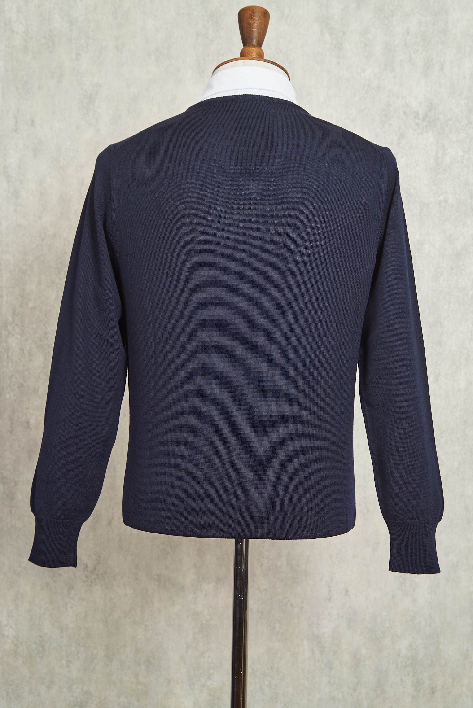 Ascot Chang Navy Extra-Fine Merino Wool V-Neck Sweater