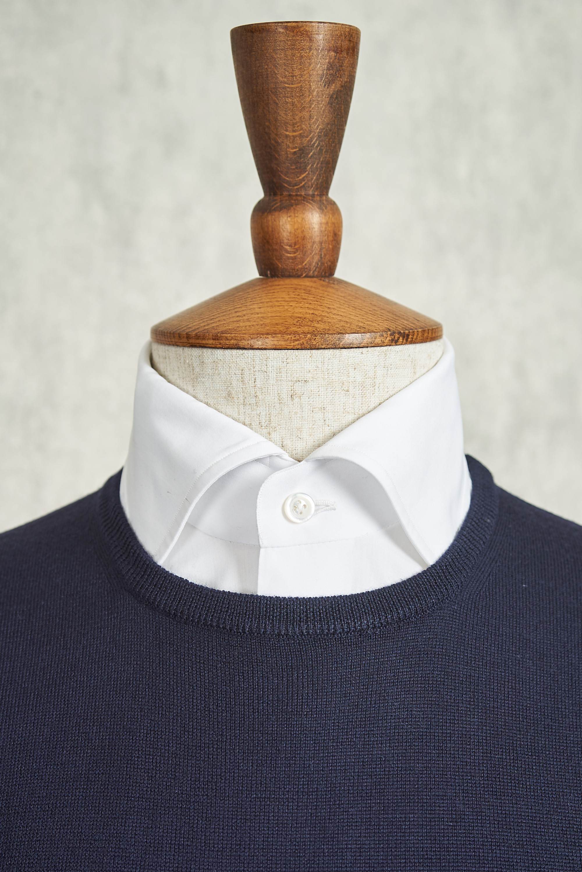 Ascot Chang Navy Extra-Fine Merino Wool Round Neck Sweater