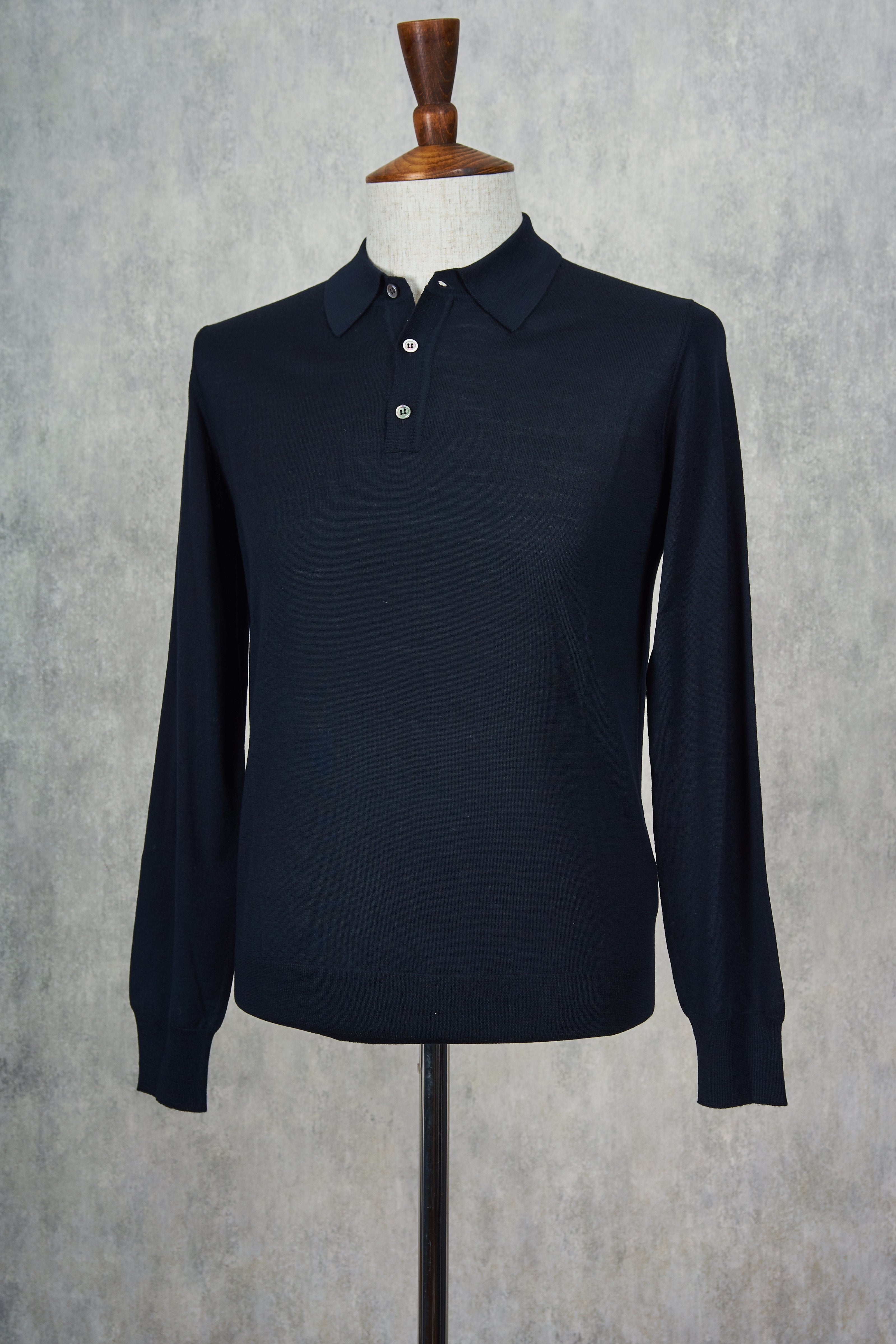 Ascot Chang Navy Extra-Fine Merino Wool Polo