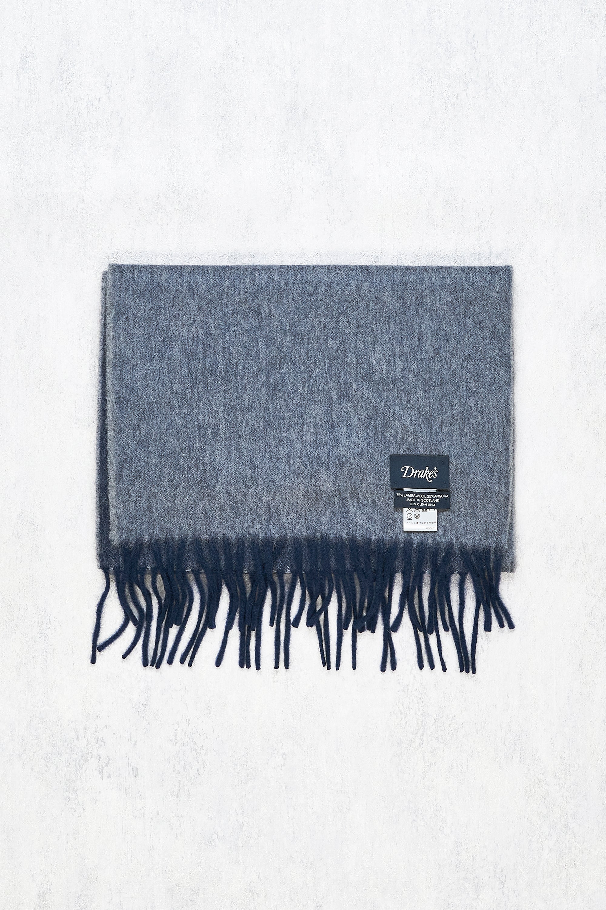 Drake's Navy Double-Sided Lambswool/Angora Scarf